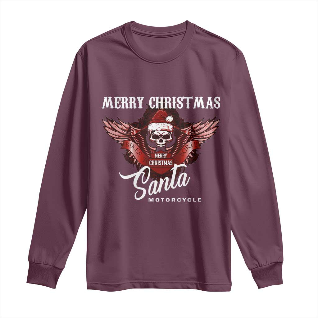 Motorcycle Biker Santa Long Sleeve Shirt Merry Christmas Skull Xmas TS10 Maroon Print Your Wear