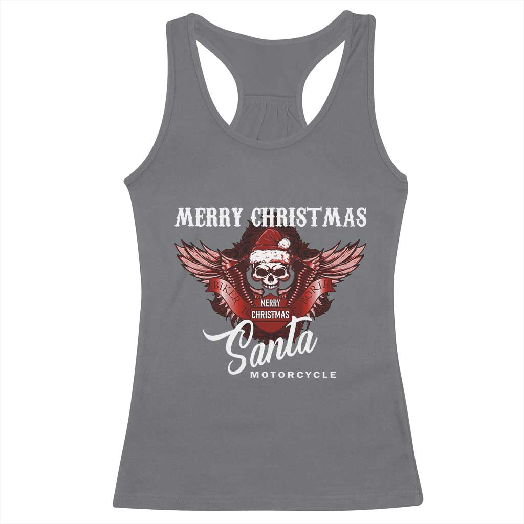 Motorcycle Biker Santa Racerback Tank Top Merry Christmas Skull Xmas TS10 Charcoal Print Your Wear
