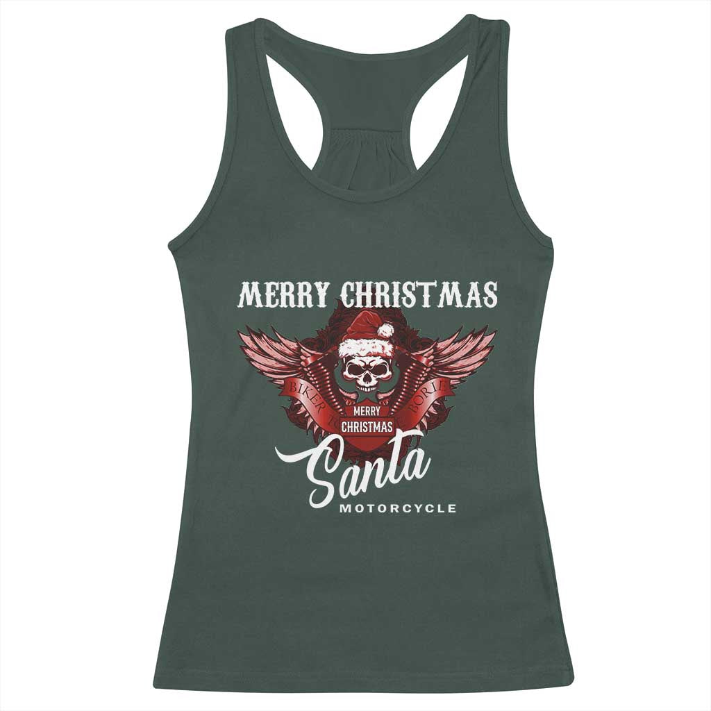 Motorcycle Biker Santa Racerback Tank Top Merry Christmas Skull Xmas TS10 Dark Forest Green Print Your Wear