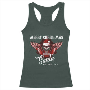 Motorcycle Biker Santa Racerback Tank Top Merry Christmas Skull Xmas TS10 Dark Forest Green Print Your Wear