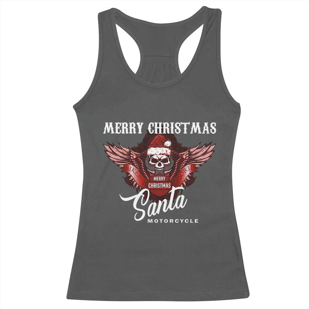 Motorcycle Biker Santa Racerback Tank Top Merry Christmas Skull Xmas TS10 Dark Heather Print Your Wear