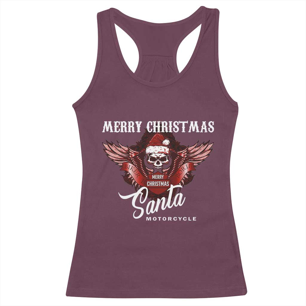 Motorcycle Biker Santa Racerback Tank Top Merry Christmas Skull Xmas TS10 Maroon Print Your Wear