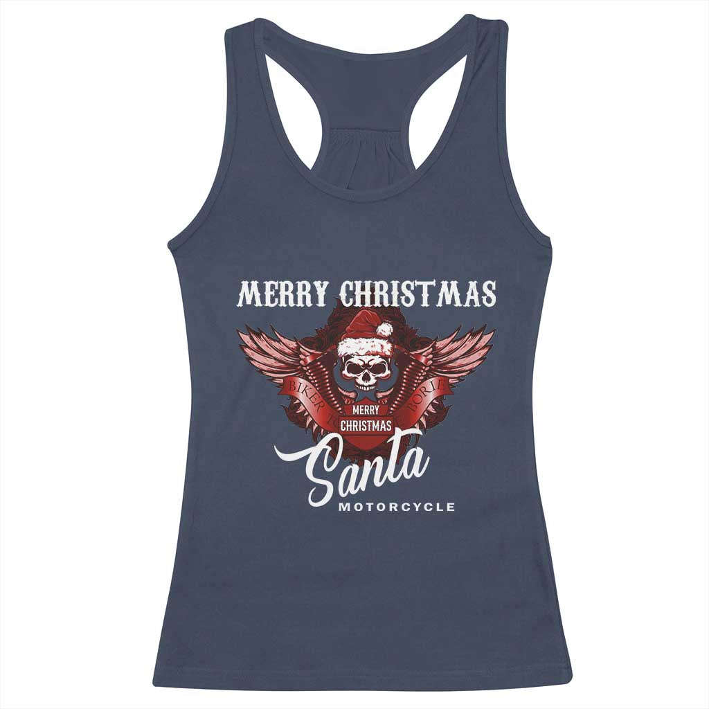 Motorcycle Biker Santa Racerback Tank Top Merry Christmas Skull Xmas TS10 Navy Print Your Wear