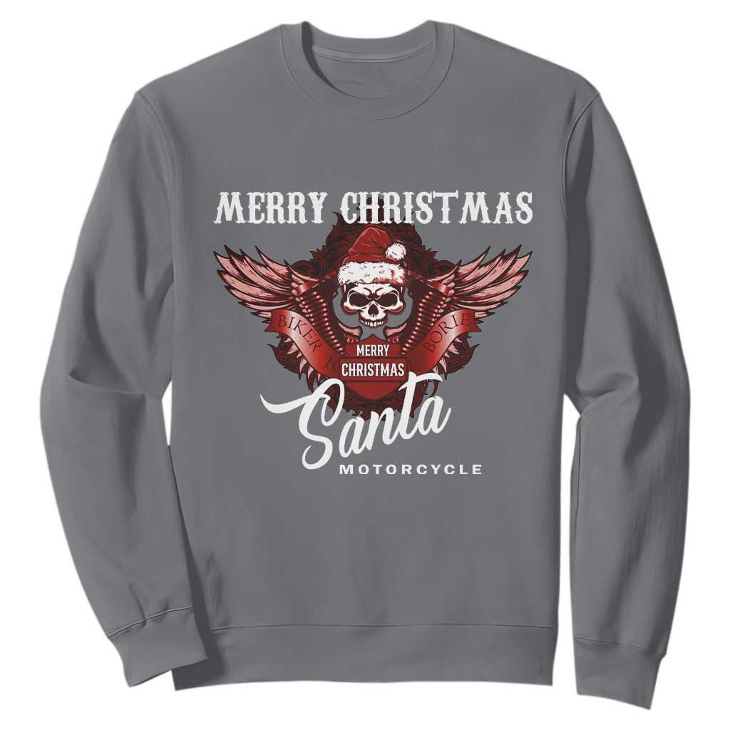 Motorcycle Biker Santa Sweatshirt Merry Christmas Skull Xmas TS10 Charcoal Print Your Wear