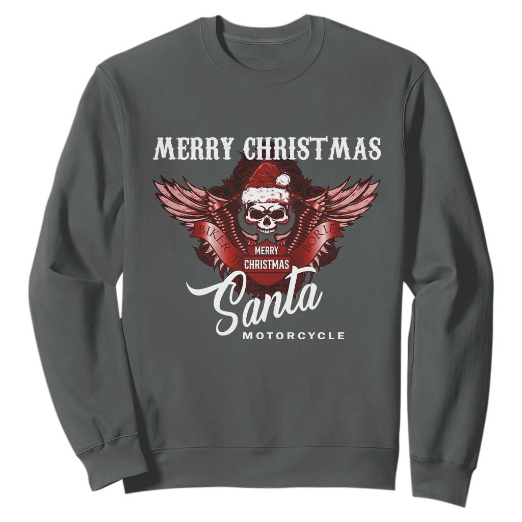 Motorcycle Biker Santa Sweatshirt Merry Christmas Skull Xmas TS10 Dark Heather Print Your Wear