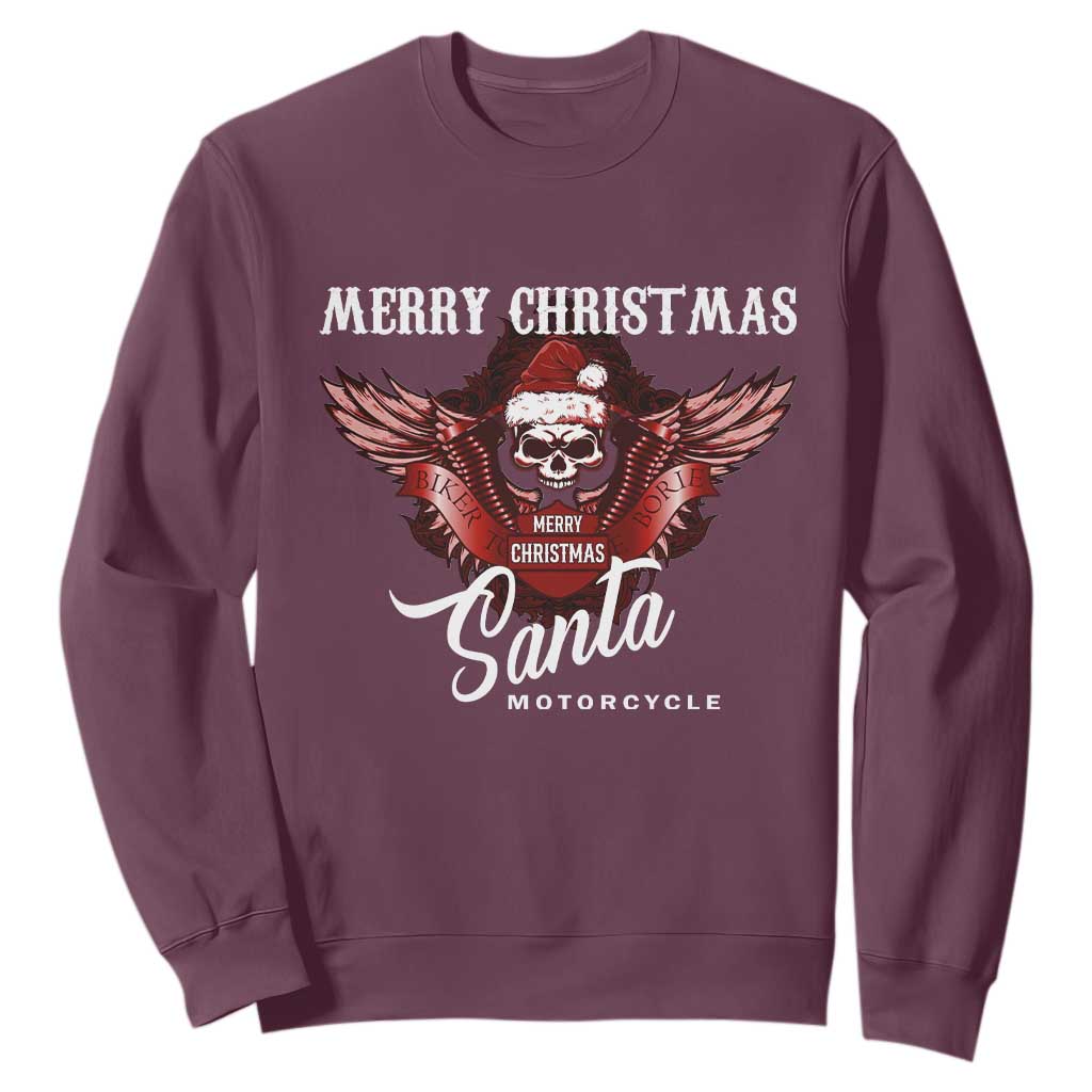 Motorcycle Biker Santa Sweatshirt Merry Christmas Skull Xmas TS10 Maroon Print Your Wear