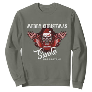 Motorcycle Biker Santa Sweatshirt Merry Christmas Skull Xmas TS10 Military Green Print Your Wear