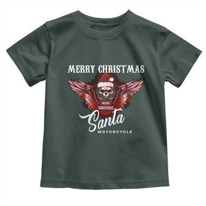 Motorcycle Biker Santa Toddler T Shirt Merry Christmas Skull Xmas TS10 Dark Forest Green Print Your Wear