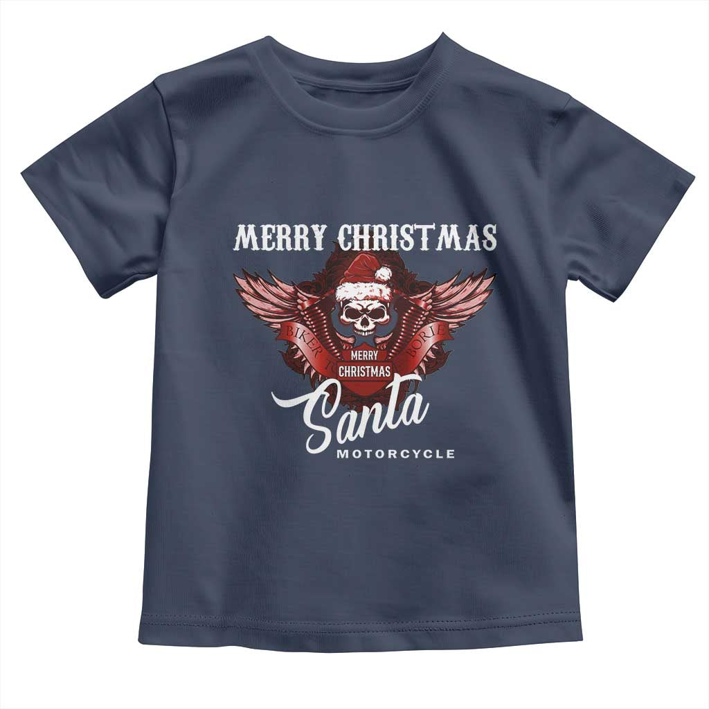 Motorcycle Biker Santa Toddler T Shirt Merry Christmas Skull Xmas TS10 Navy Print Your Wear
