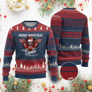 Motorcycle Biker Santa Ugly Christmas Sweater Merry Christmas Skull Xmas TS10 Burgundy Print Your Wear