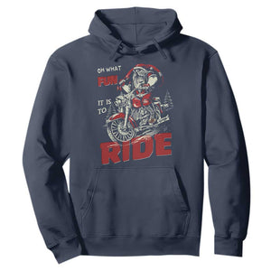 Funny Biker Christmas Hoodie Oh What Fun It Is To Ride Santa Riding On A Motorcycle TS10 Navy Print Your Wear