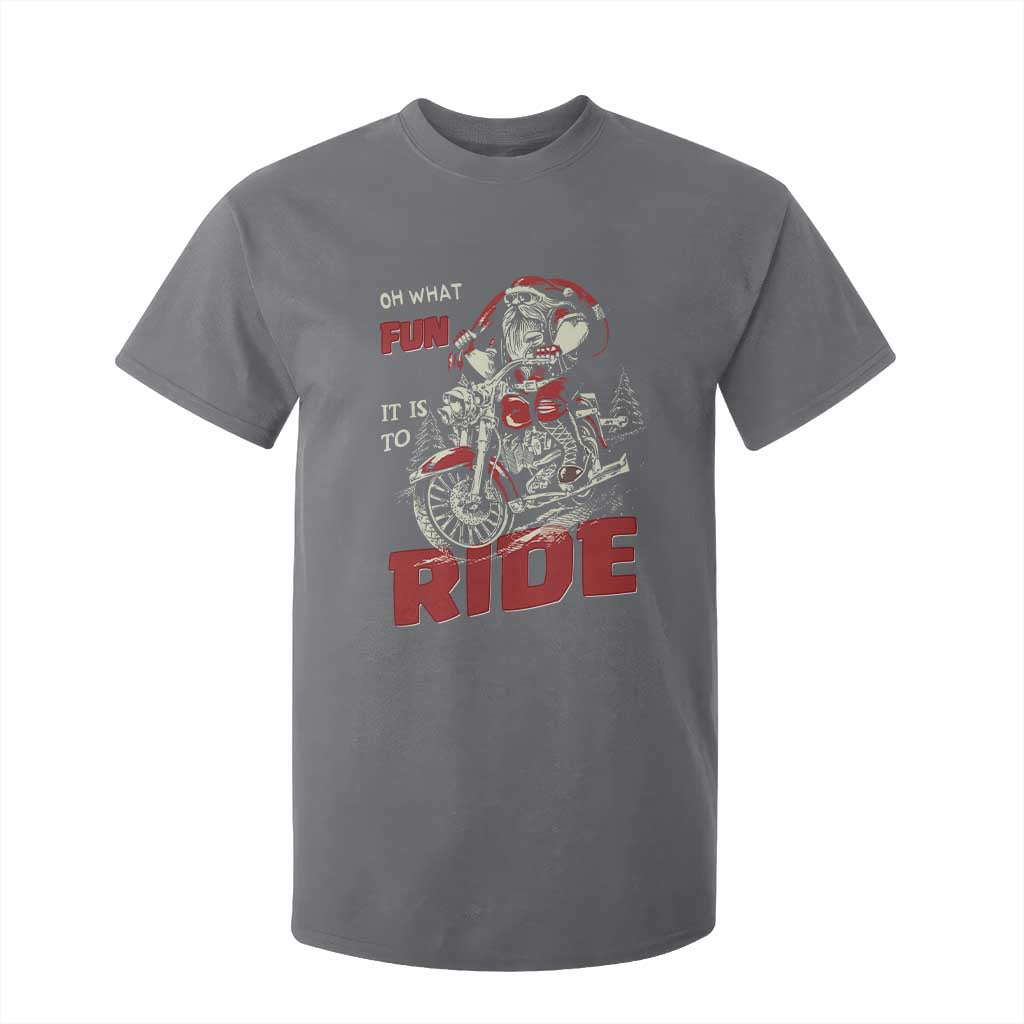 Funny Biker Christmas T Shirt For Kid Oh What Fun It Is To Ride Santa Riding On A Motorcycle TS10 Charcoal Print Your Wear