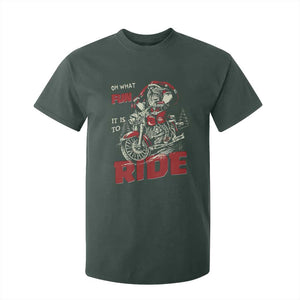 Funny Biker Christmas T Shirt For Kid Oh What Fun It Is To Ride Santa Riding On A Motorcycle TS10 Dark Forest Green Print Your Wear
