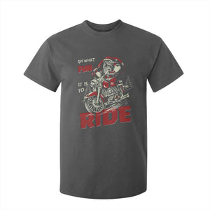 Funny Biker Christmas T Shirt For Kid Oh What Fun It Is To Ride Santa Riding On A Motorcycle TS10 Dark Heather Print Your Wear