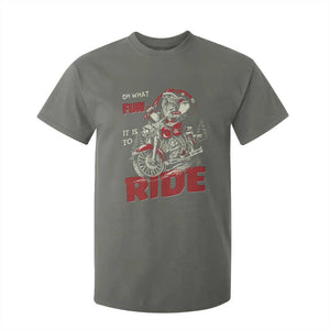 Funny Biker Christmas T Shirt For Kid Oh What Fun It Is To Ride Santa Riding On A Motorcycle TS10 Military Green Print Your Wear