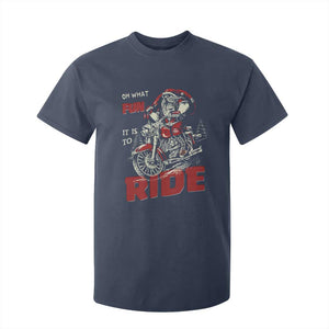 Funny Biker Christmas T Shirt For Kid Oh What Fun It Is To Ride Santa Riding On A Motorcycle TS10 Navy Print Your Wear