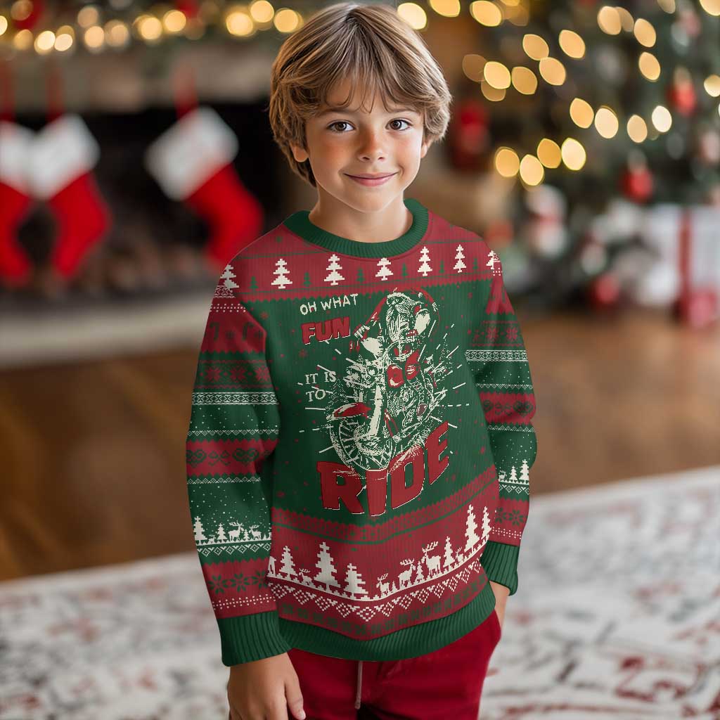 Funny Biker Ugly Christmas Sweater Oh What Fun It Is To Ride Santa Riding On A Motorcycle TS10 Christmas Print Your Wear