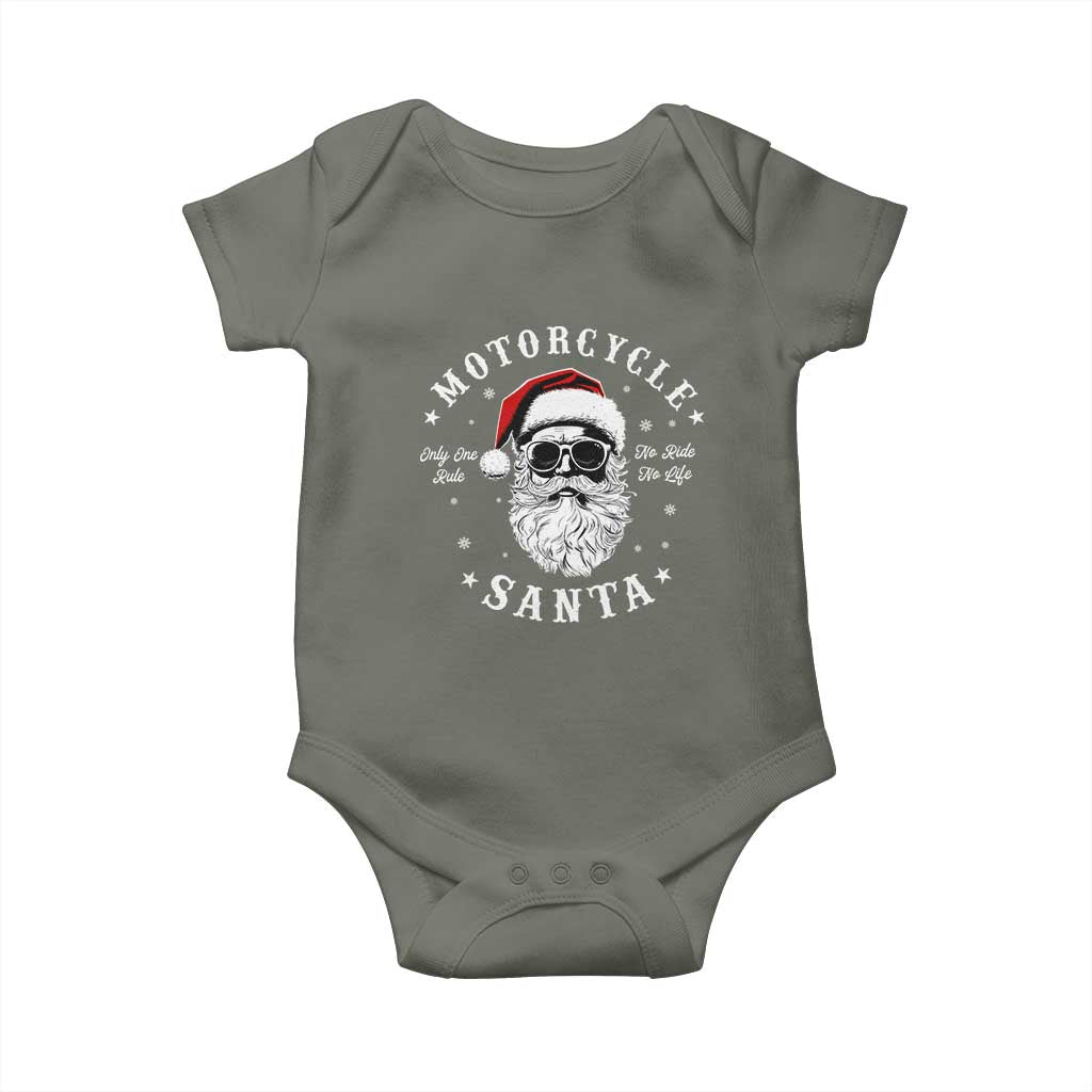 Funny Christmas Motorcycle Santa Baby Onesie No Ride No Life Motorbike Rider Grandpa TS10 Military Green Print Your Wear