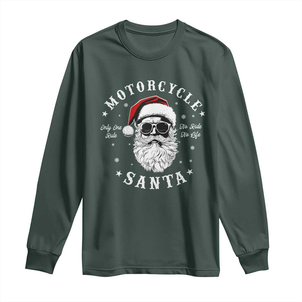 Funny Christmas Motorcycle Santa Long Sleeve Shirt No Ride No Life Motorbike Rider Grandpa TS10 Dark Forest Green Print Your Wear
