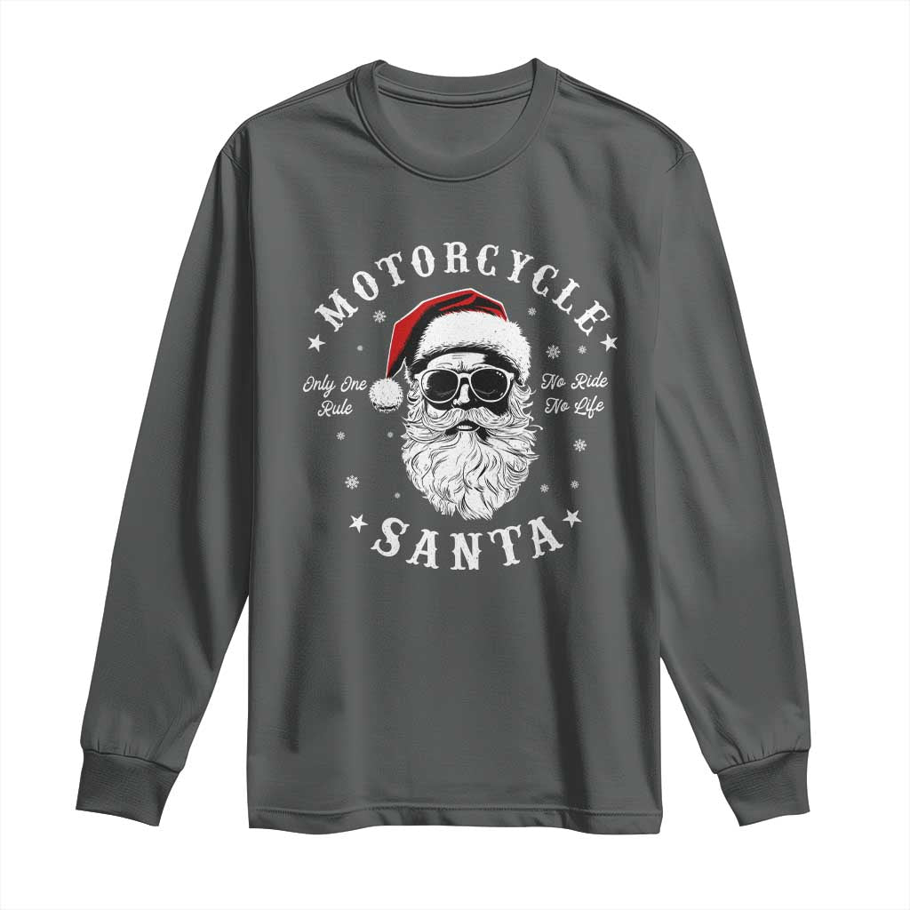 Funny Christmas Motorcycle Santa Long Sleeve Shirt No Ride No Life Motorbike Rider Grandpa TS10 Dark Heather Print Your Wear
