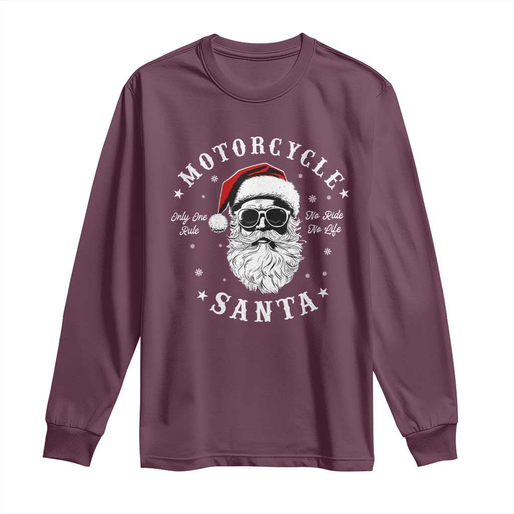 Funny Christmas Motorcycle Santa Long Sleeve Shirt No Ride No Life Motorbike Rider Grandpa TS10 Maroon Print Your Wear