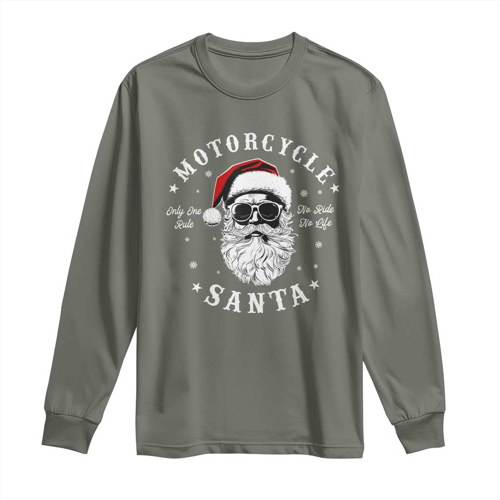 Funny Christmas Motorcycle Santa Long Sleeve Shirt No Ride No Life Motorbike Rider Grandpa TS10 Military Green Print Your Wear