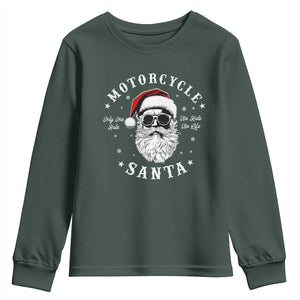 Funny Christmas Motorcycle Santa Youth Sweatshirt No Ride No Life Motorbike Rider Grandpa TS10 Dark Forest Green Print Your Wear