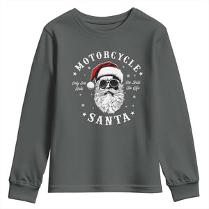 Funny Christmas Motorcycle Santa Youth Sweatshirt No Ride No Life Motorbike Rider Grandpa TS10 Dark Heather Print Your Wear