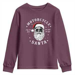 Funny Christmas Motorcycle Santa Youth Sweatshirt No Ride No Life Motorbike Rider Grandpa TS10 Maroon Print Your Wear
