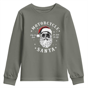 Funny Christmas Motorcycle Santa Youth Sweatshirt No Ride No Life Motorbike Rider Grandpa TS10 Military Green Print Your Wear