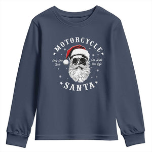 Funny Christmas Motorcycle Santa Youth Sweatshirt No Ride No Life Motorbike Rider Grandpa TS10 Navy Print Your Wear