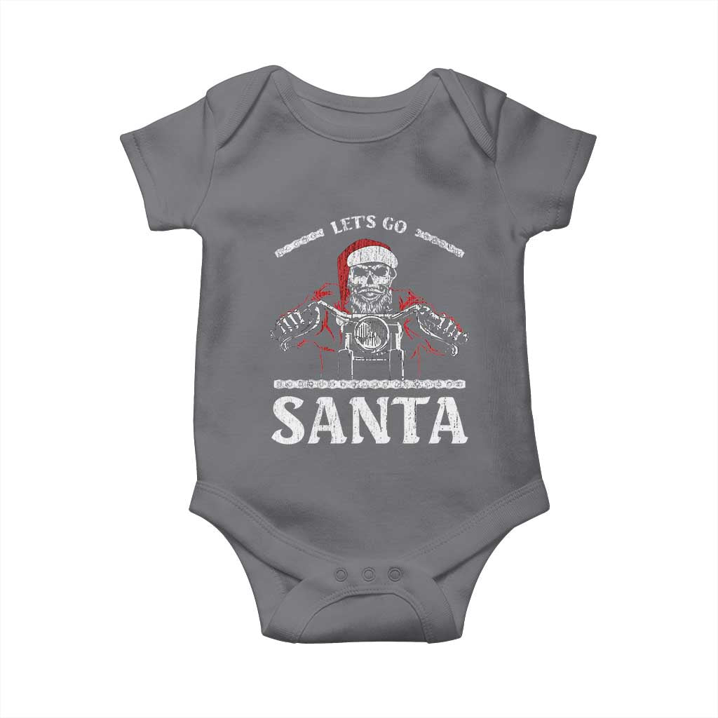 Funny Christmas Motorcycle Santa Baby Onesie Let's Go Santa Skull Motorbike Rider TS10 Charcoal Print Your Wear