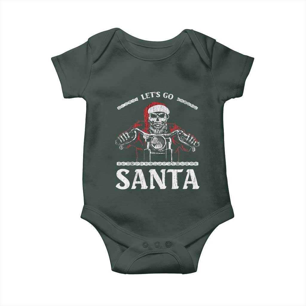 Funny Christmas Motorcycle Santa Baby Onesie Let's Go Santa Skull Motorbike Rider TS10 Print Your Wear