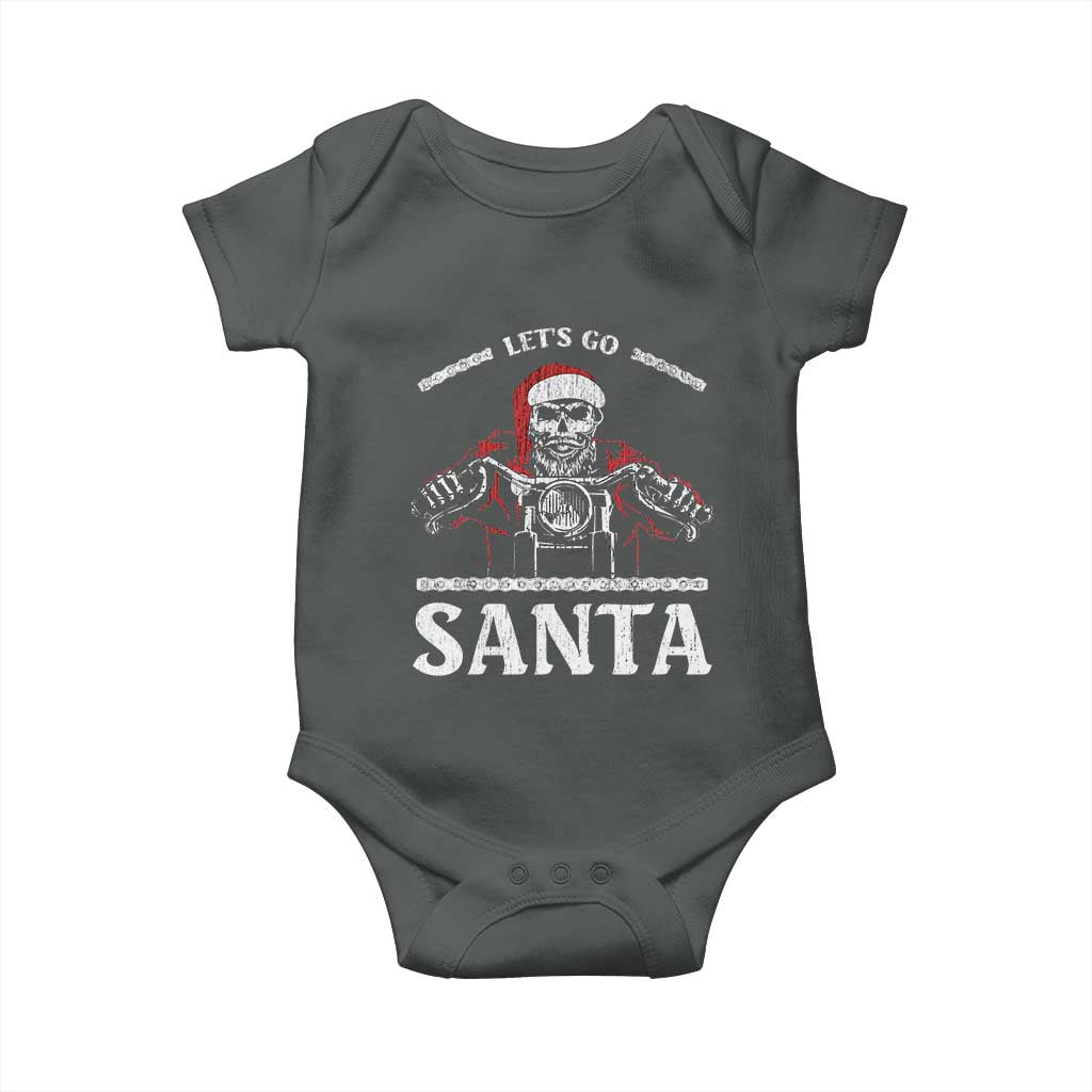 Funny Christmas Motorcycle Santa Baby Onesie Let's Go Santa Skull Motorbike Rider TS10 Dark Heather Print Your Wear