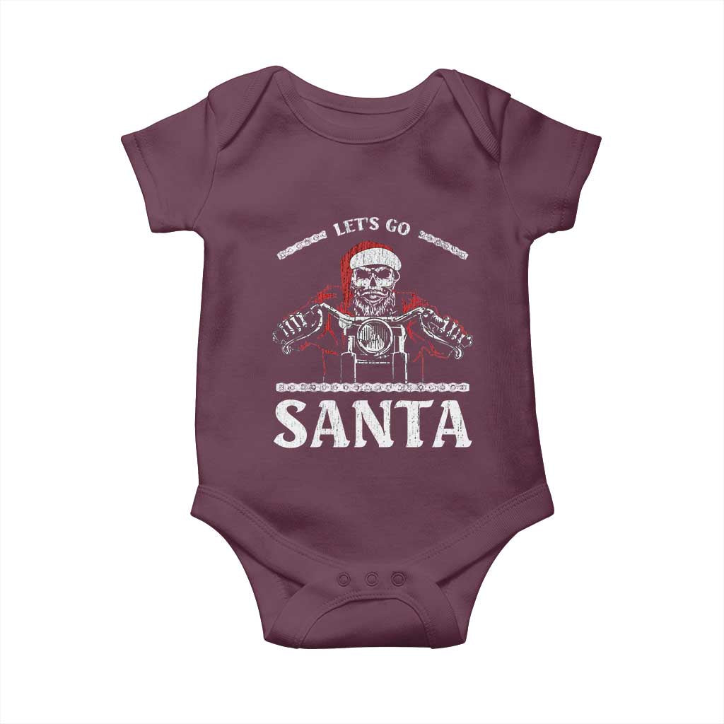 Funny Christmas Motorcycle Santa Baby Onesie Let's Go Santa Skull Motorbike Rider TS10 Maroon Print Your Wear
