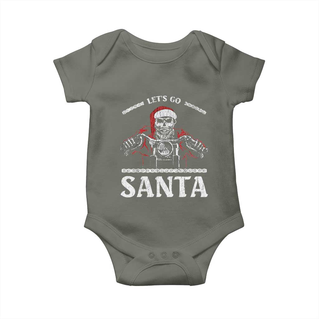 Funny Christmas Motorcycle Santa Baby Onesie Let's Go Santa Skull Motorbike Rider TS10 Military Green Print Your Wear