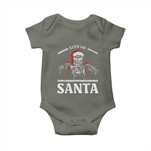 Funny Christmas Motorcycle Santa Baby Onesie Let's Go Santa Skull Motorbike Rider TS10 Military Green Print Your Wear