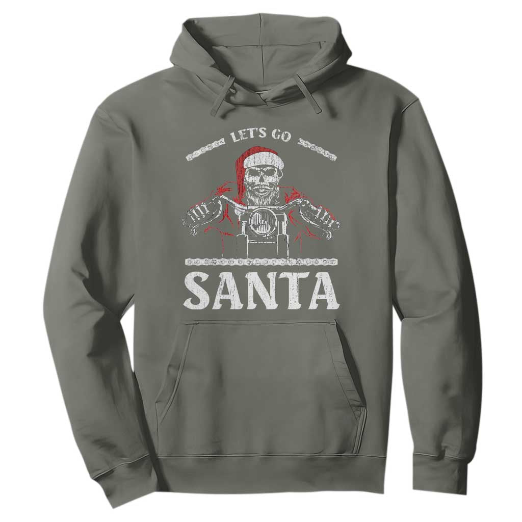 Funny Christmas Motorcycle Santa Hoodie Let's Go Santa Skull Motorbike Rider TS10 Military Green Print Your Wear