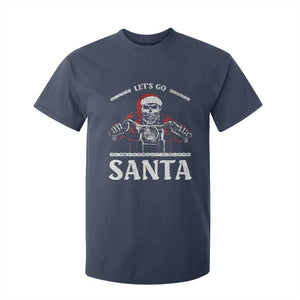 Funny Christmas Motorcycle Santa T Shirt For Kid Let's Go Santa Skull Motorbike Rider TS10 Navy Print Your Wear