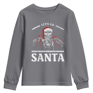 Funny Christmas Motorcycle Santa Youth Sweatshirt Let's Go Santa Skull Motorbike Rider TS10 Charcoal Print Your Wear