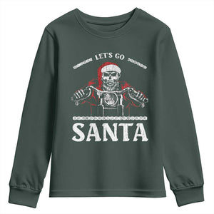 Funny Christmas Motorcycle Santa Youth Sweatshirt Let's Go Santa Skull Motorbike Rider TS10 Dark Forest Green Print Your Wear