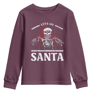 Funny Christmas Motorcycle Santa Youth Sweatshirt Let's Go Santa Skull Motorbike Rider TS10 Maroon Print Your Wear