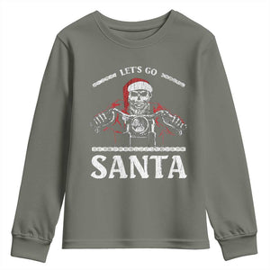 Funny Christmas Motorcycle Santa Youth Sweatshirt Let's Go Santa Skull Motorbike Rider TS10 Military Green Print Your Wear