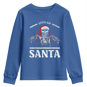 Funny Christmas Motorcycle Santa Youth Sweatshirt Let's Go Santa Skull Motorbike Rider TS10 Royal Blue Print Your Wear