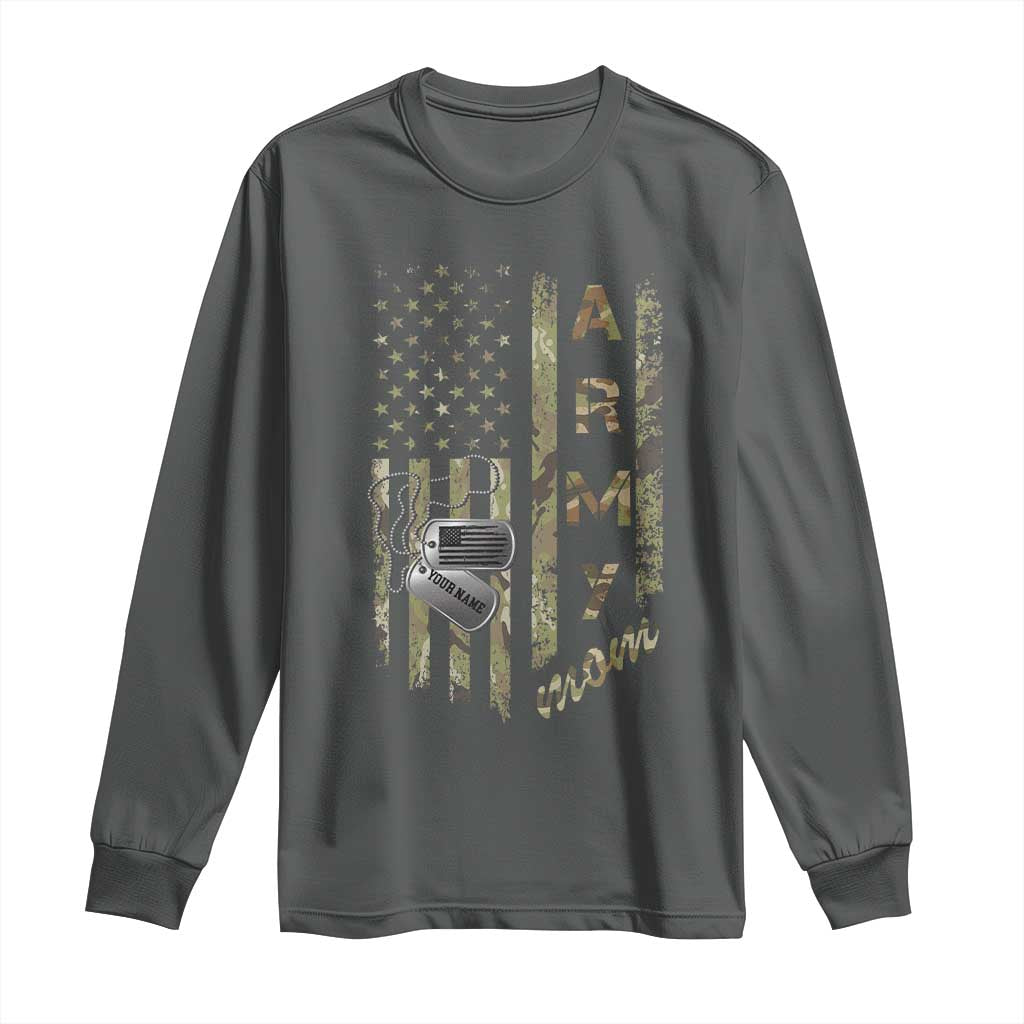 Personalized Vintage U.S. Army Mom Long Sleeve Shirt Custom Name Tag Proud Military Family Member Soldier Graduation TS10 Dark Heather Print Your Wear