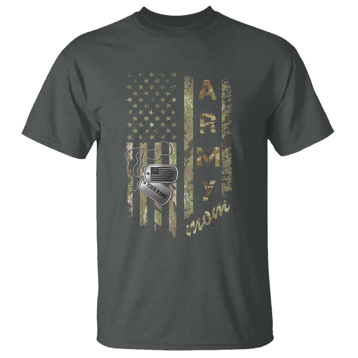Personalized Vintage U.S. Army Mom T Shirt Custom Name Tag Proud Military Family Member Soldier Graduation TS10 Dark Heather Print Your Wear