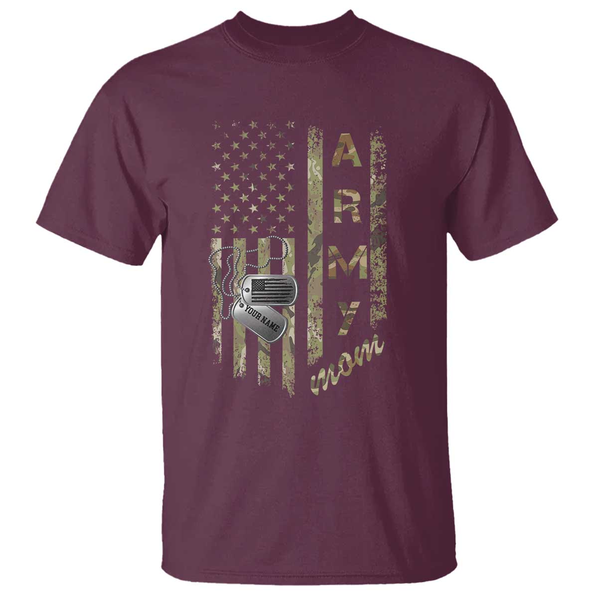 Personalized Vintage U.S. Army Mom T Shirt Custom Name Tag Proud Military Family Member Soldier Graduation TS10 Maroon Print Your Wear