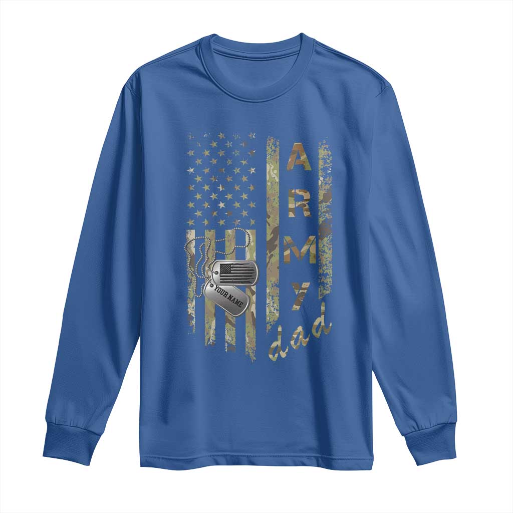 Personalized Vintage U.S. Army Dad Long Sleeve Shirt Custom Name Tag Proud Military Family Member Soldier Graduation TS10 Royal Blue Print Your Wear