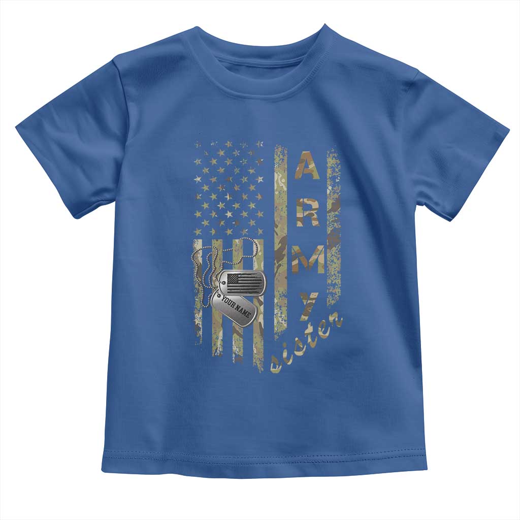 Personalized Vintage U.S. Army Sister Baby Shirt Custom Name Tag Proud Military Family Member Soldier Graduation TS10 Royal Blue Print Your Wear