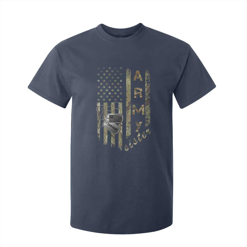 Personalized Vintage U.S. Army Sister T Shirt For Kid Custom Name Tag Proud Military Family Member Soldier Graduation TS10 Navy Print Your Wear